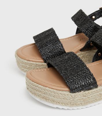 shop for Black Woven Chunky Espadrille Sandals New Look Vegan at Shopo