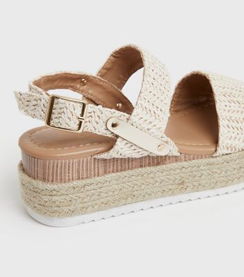 White Woven Chunky Espadrille Sandals 