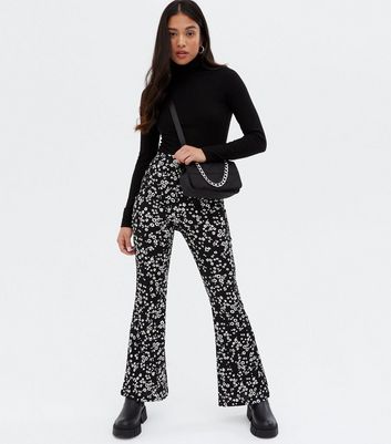 Petite Black Ditsy Floral High Waist 