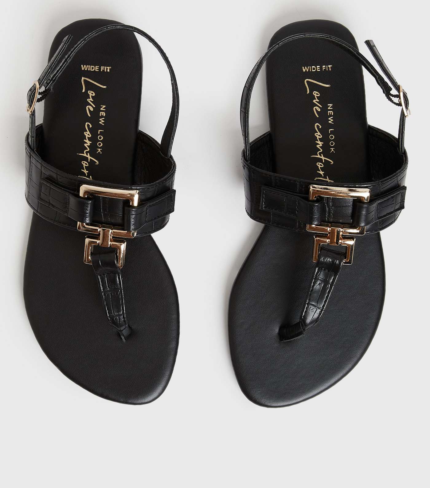 Wide Fit Black Faux Croc Slingback Sandals
