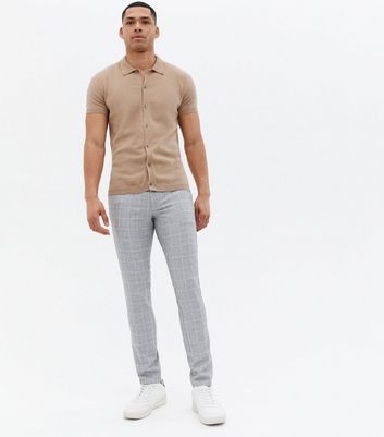 Light Grey Grid Check Super Skinny Suit Trousers