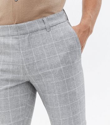 Light Grey Grid Check Super Skinny Suit Trousers | New Look