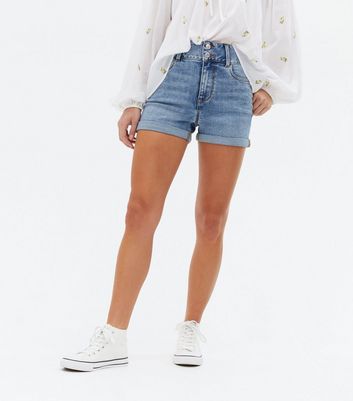 Blue Denim 2 Button High Waist Shorts 
