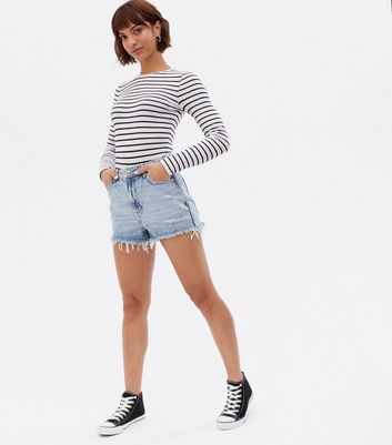 Blue Denim Mom Shorts New Look