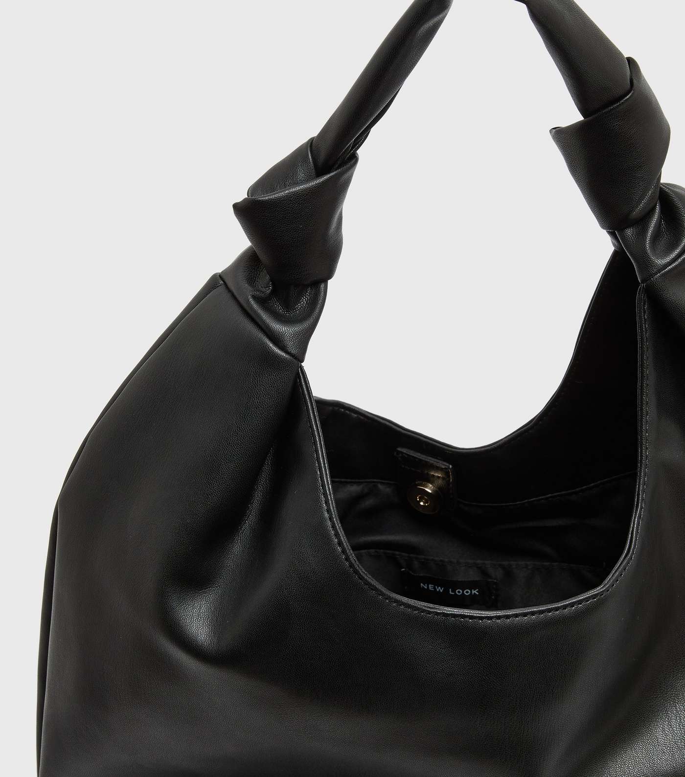 Black Leather-Look Knot Slouch Tote Bag Image 4