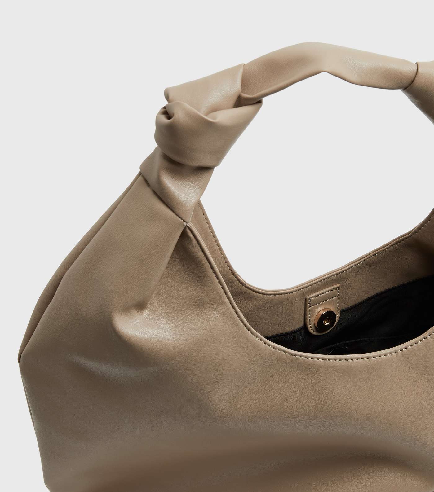Camel Leather-Look Knot Slouch Tote Bag Image 4