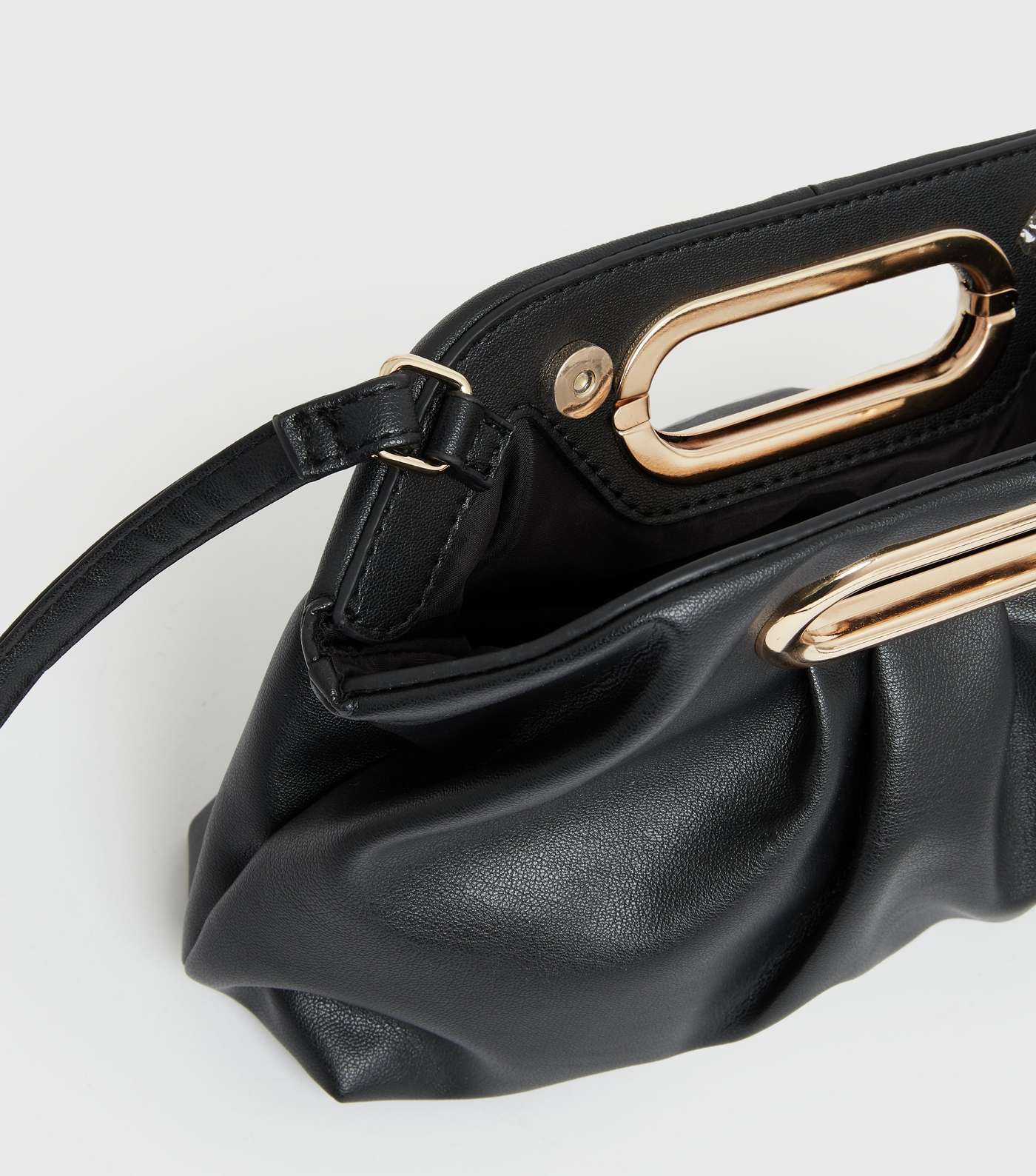 Black Leather-Look Ruched Clutch Bag Image 4