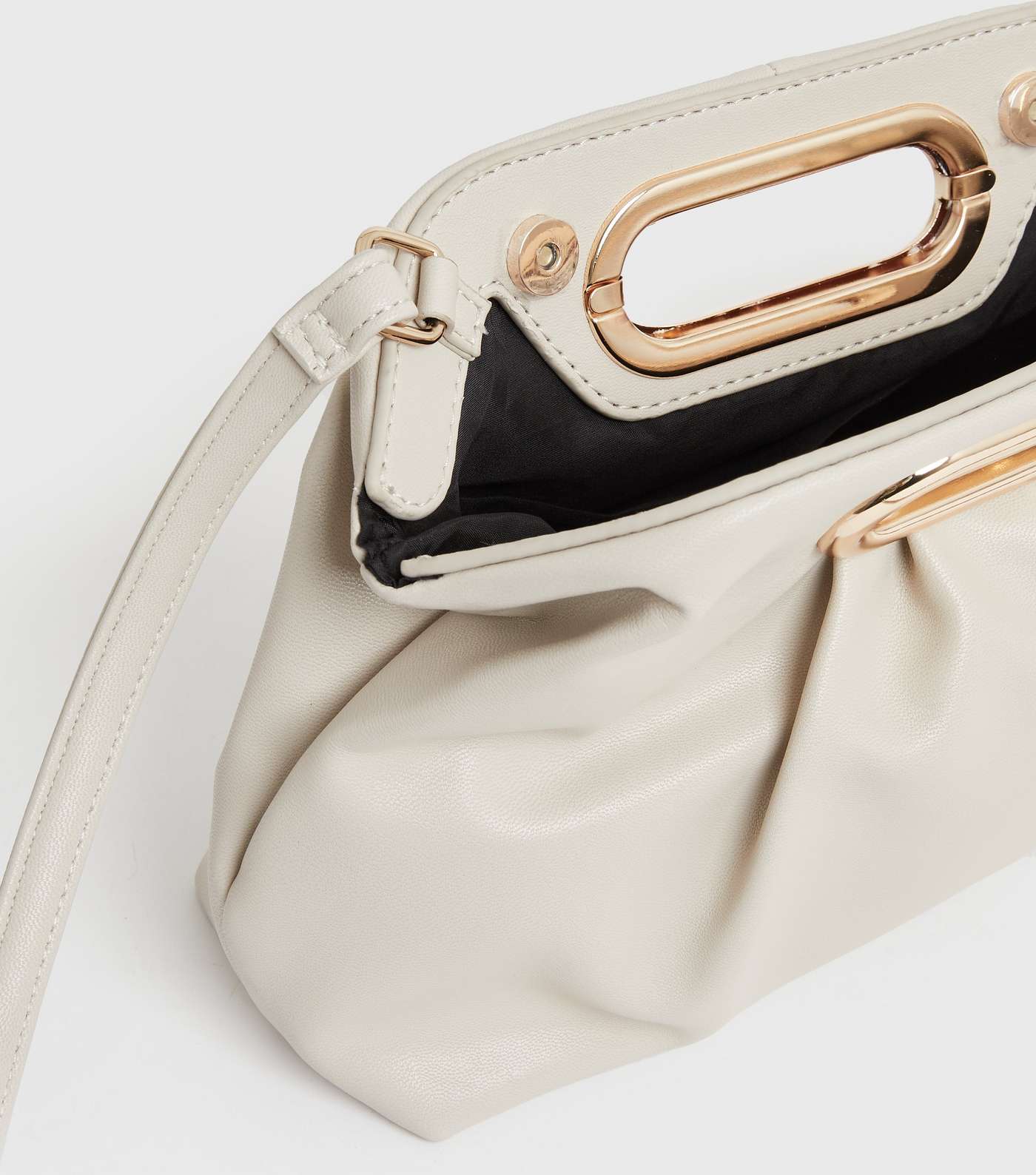 Cream Leather-Look Ruched Clutch Bag Image 4