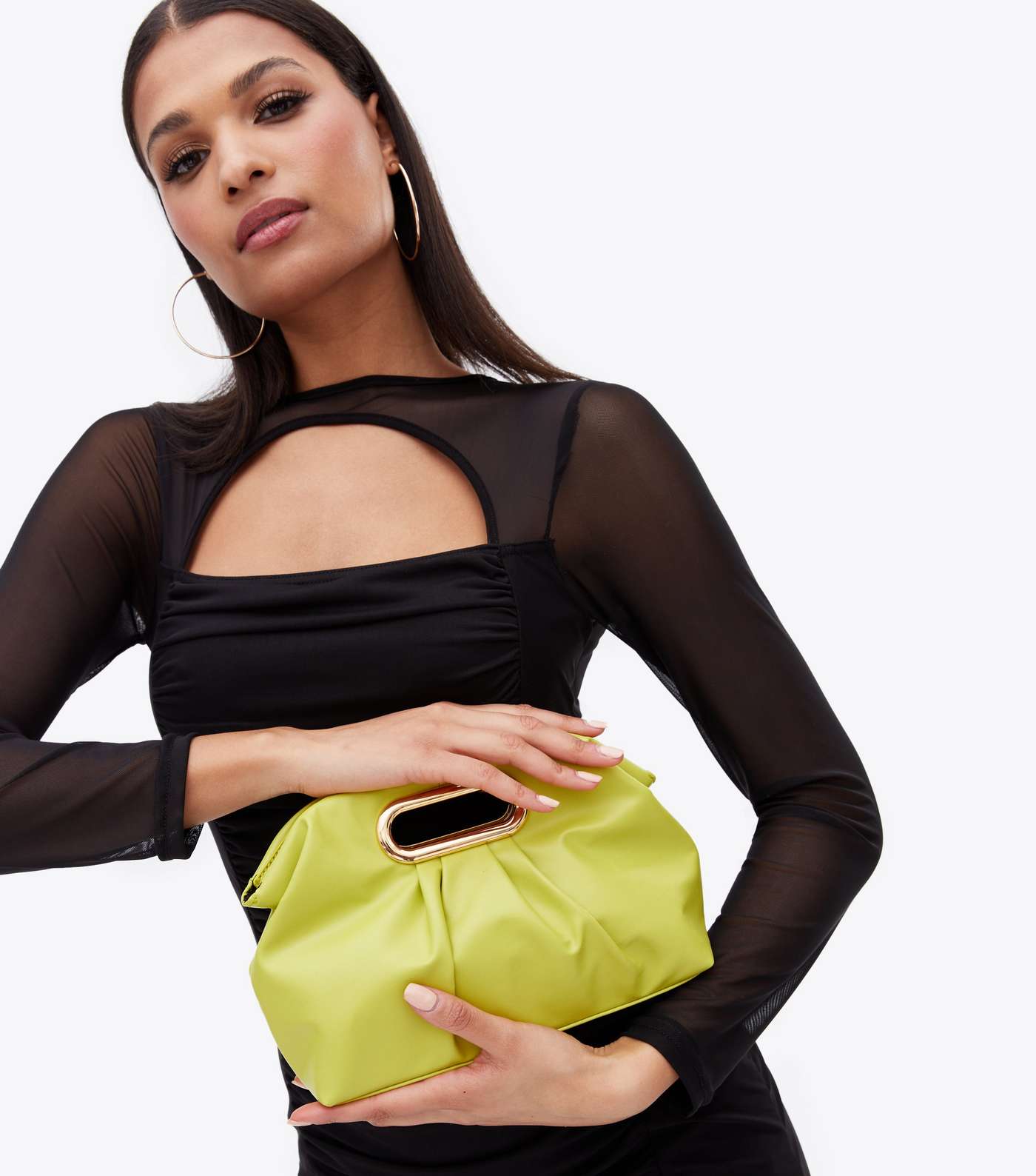 Green Leather-Look Ruched Clutch Bag Image 2