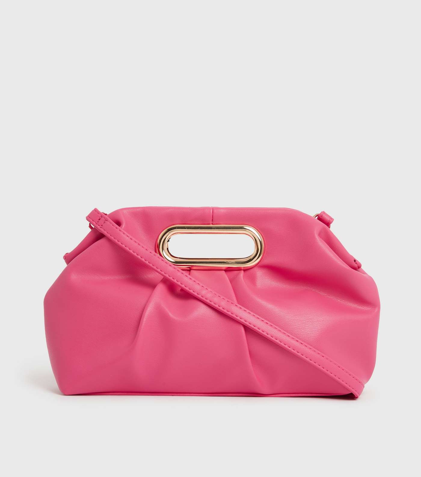 Bright Pink Leather-Look Ruched Clutch Bag