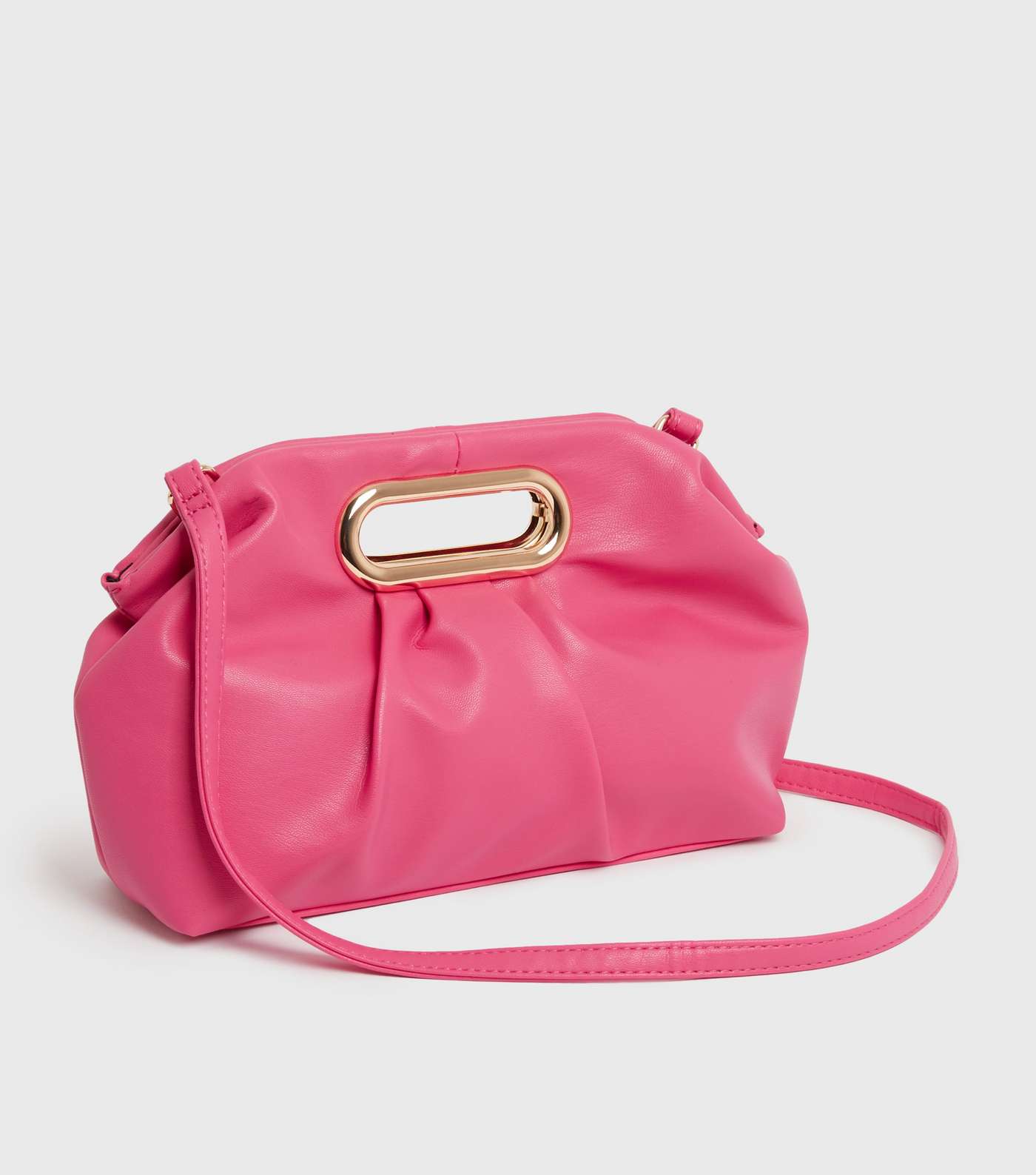 Bright Pink Leather-Look Ruched Clutch Bag Image 3