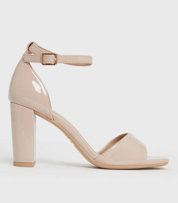 Pale Pink Patent 2 Part Block Heel Sandals