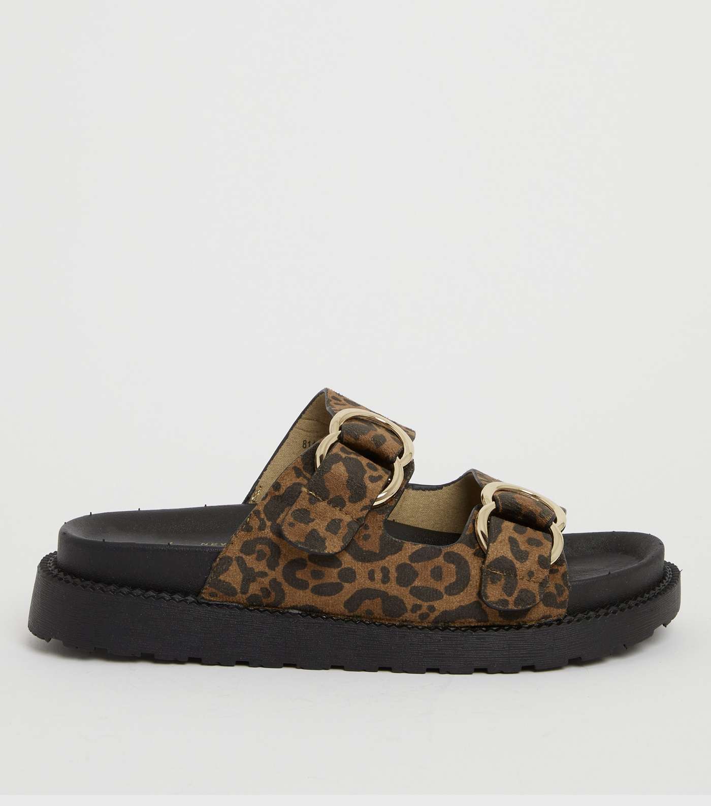 Brown Leopard Print Suedette Chunky Sliders