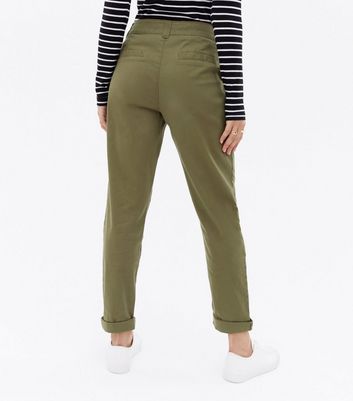 Linenblend twill trousers  Light khaki green  Ladies  HM IN