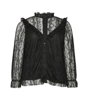 Vero Moda Curves Black Lace Long Sleeve Frill Shirt New Look