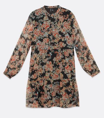 Vero Moda Black Floral Chiffon Tiered Mini Shirt Dress New Look