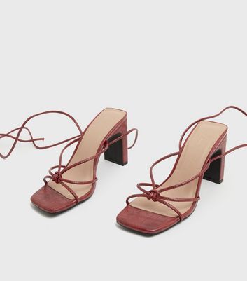 Other stories leather strappy heeled sandals in sales cognac