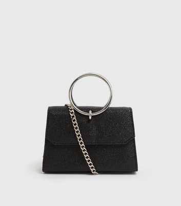 Black Glitter Ring Clutch Bag