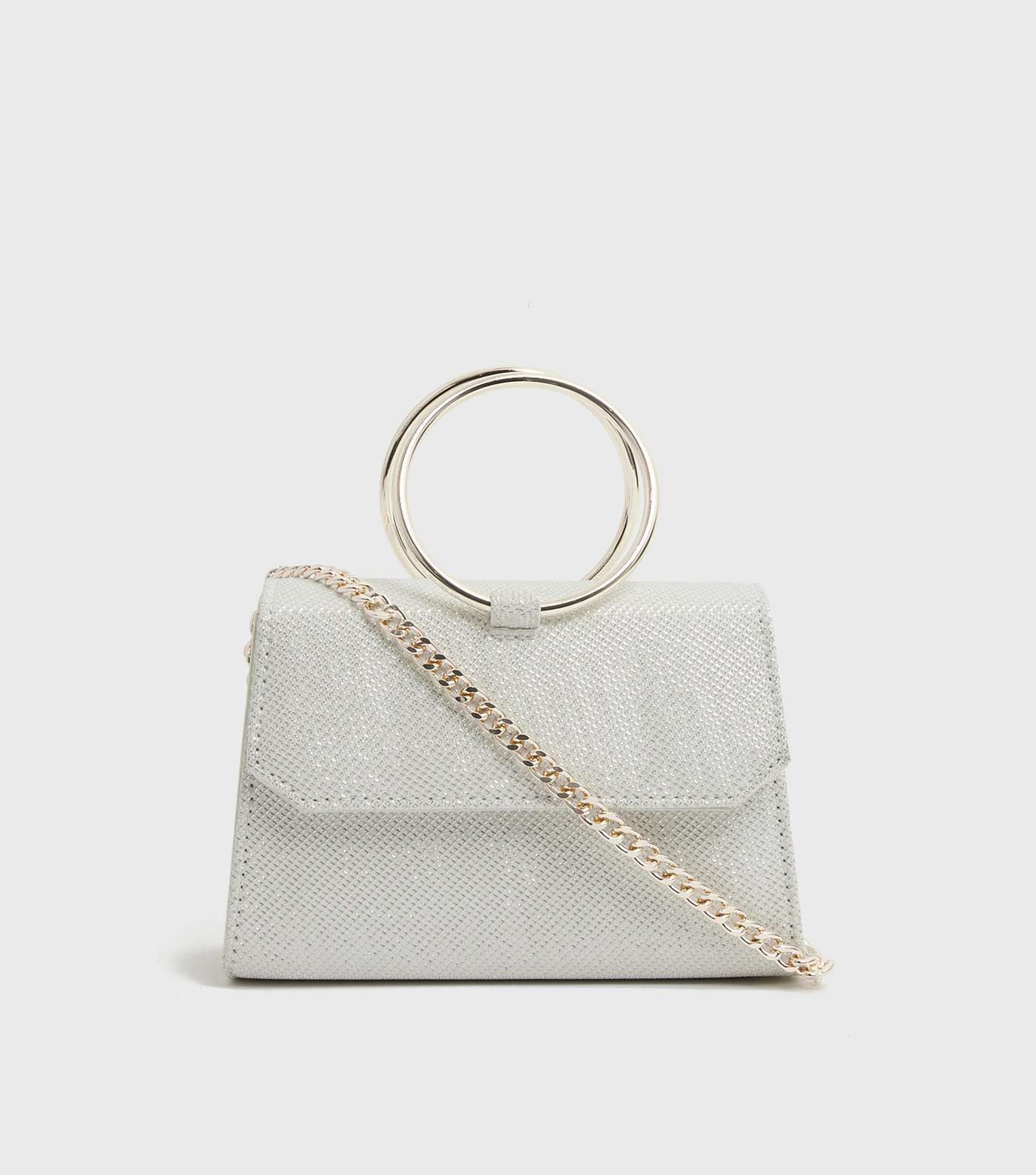 White Glitter Ring Clutch Bag
