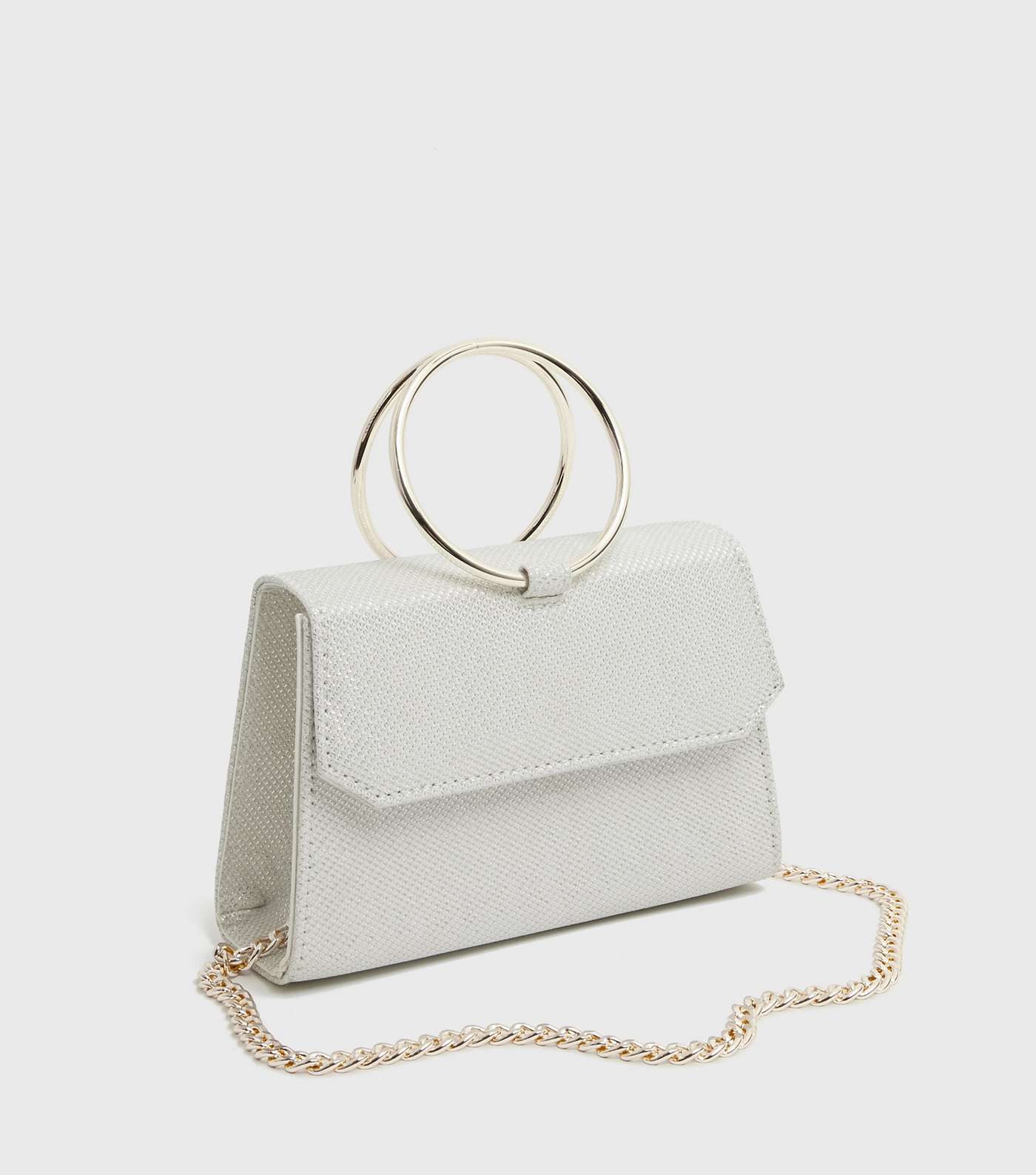 White Glitter Ring Clutch Bag Image 3