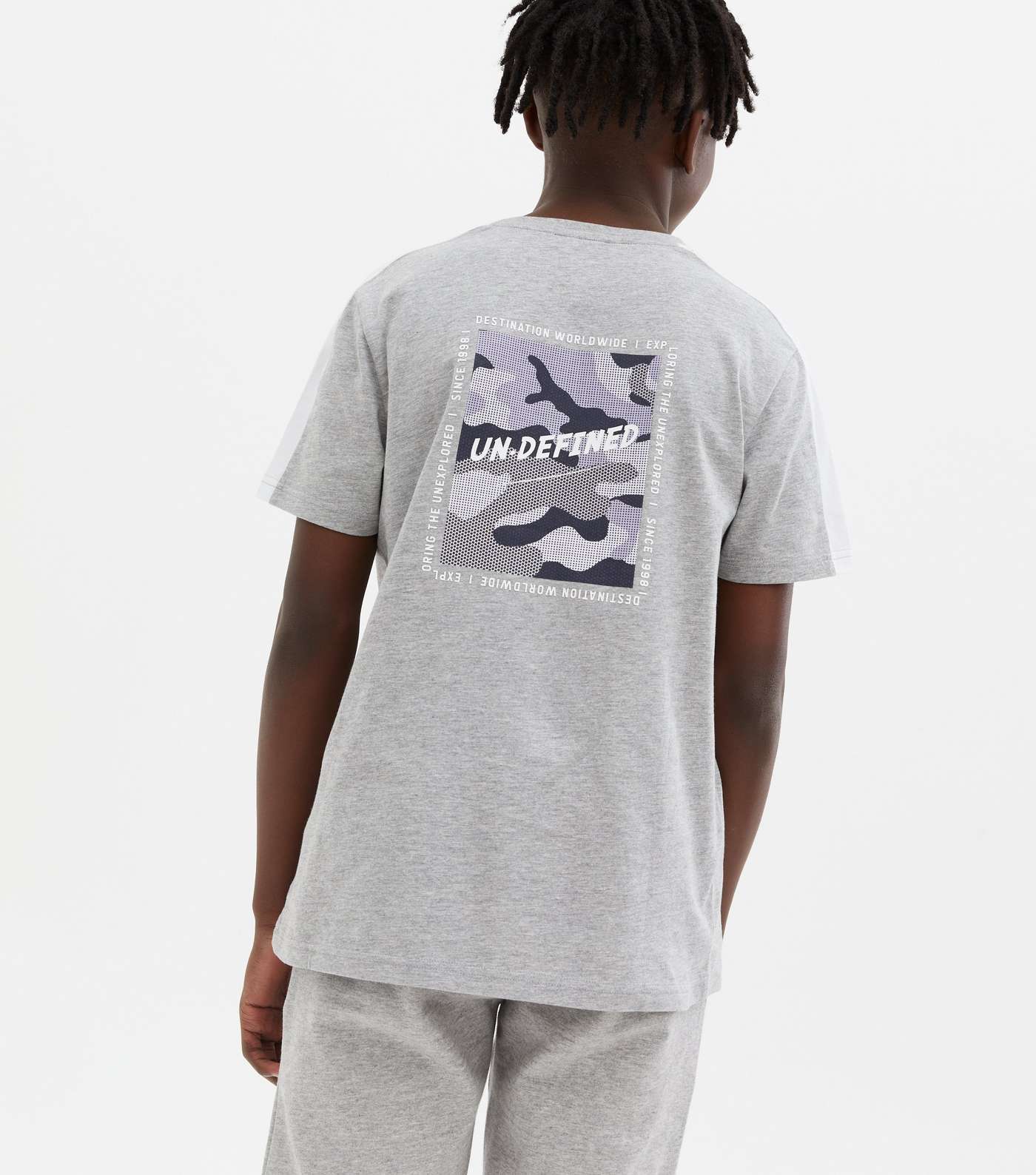 Boys Grey Marl Camo Back Logo T-Shirt Image 4