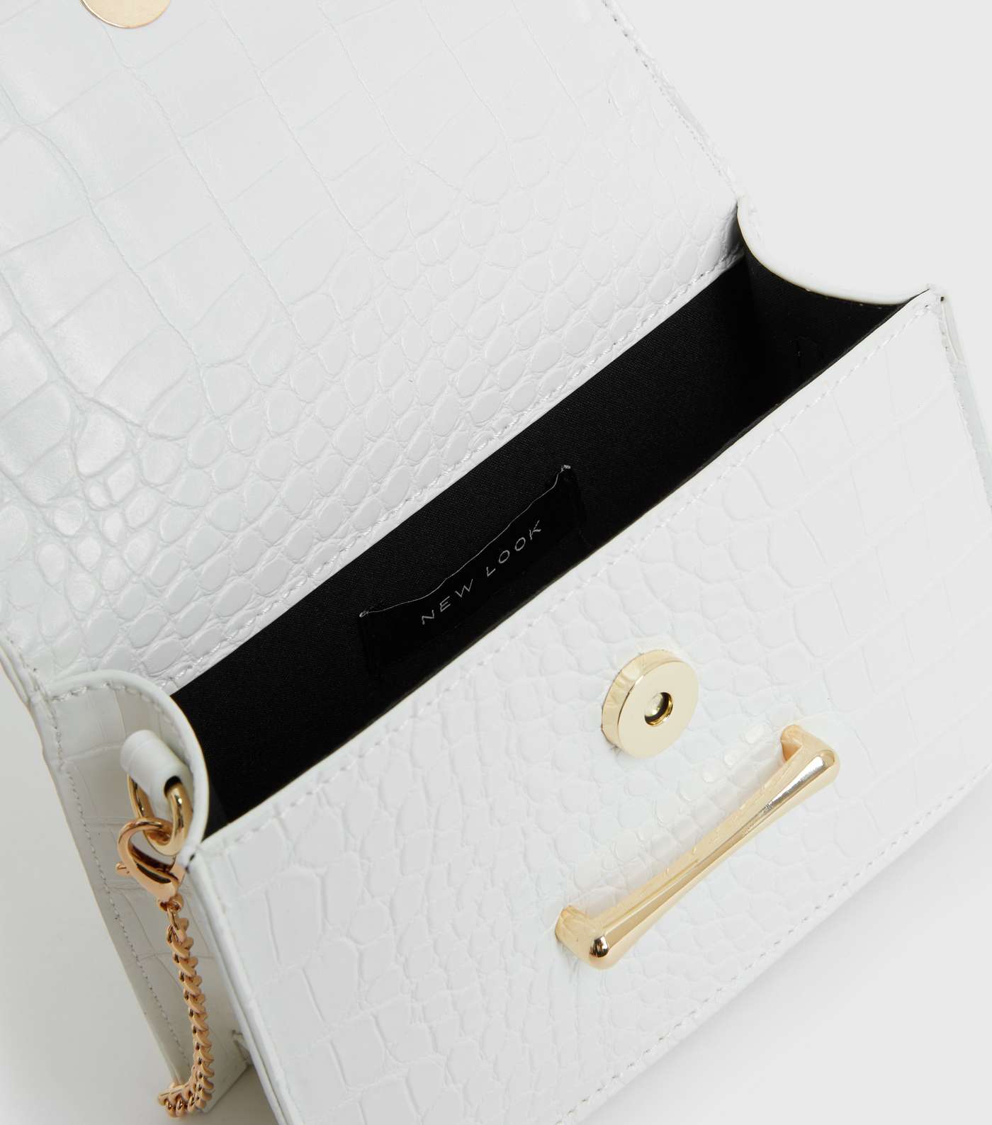 White Faux Croc Top Handle Mini Cross Body Bag Image 4