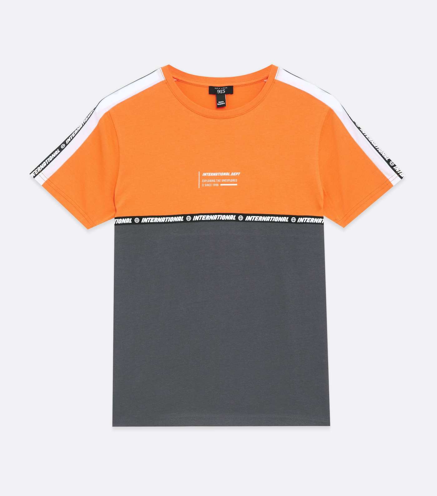 Boys Bright Orange Colour Block Tape Logo T-Shirt Image 5