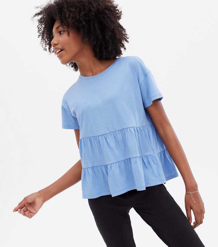 Girls Blue Tiered Hem T-Shirt