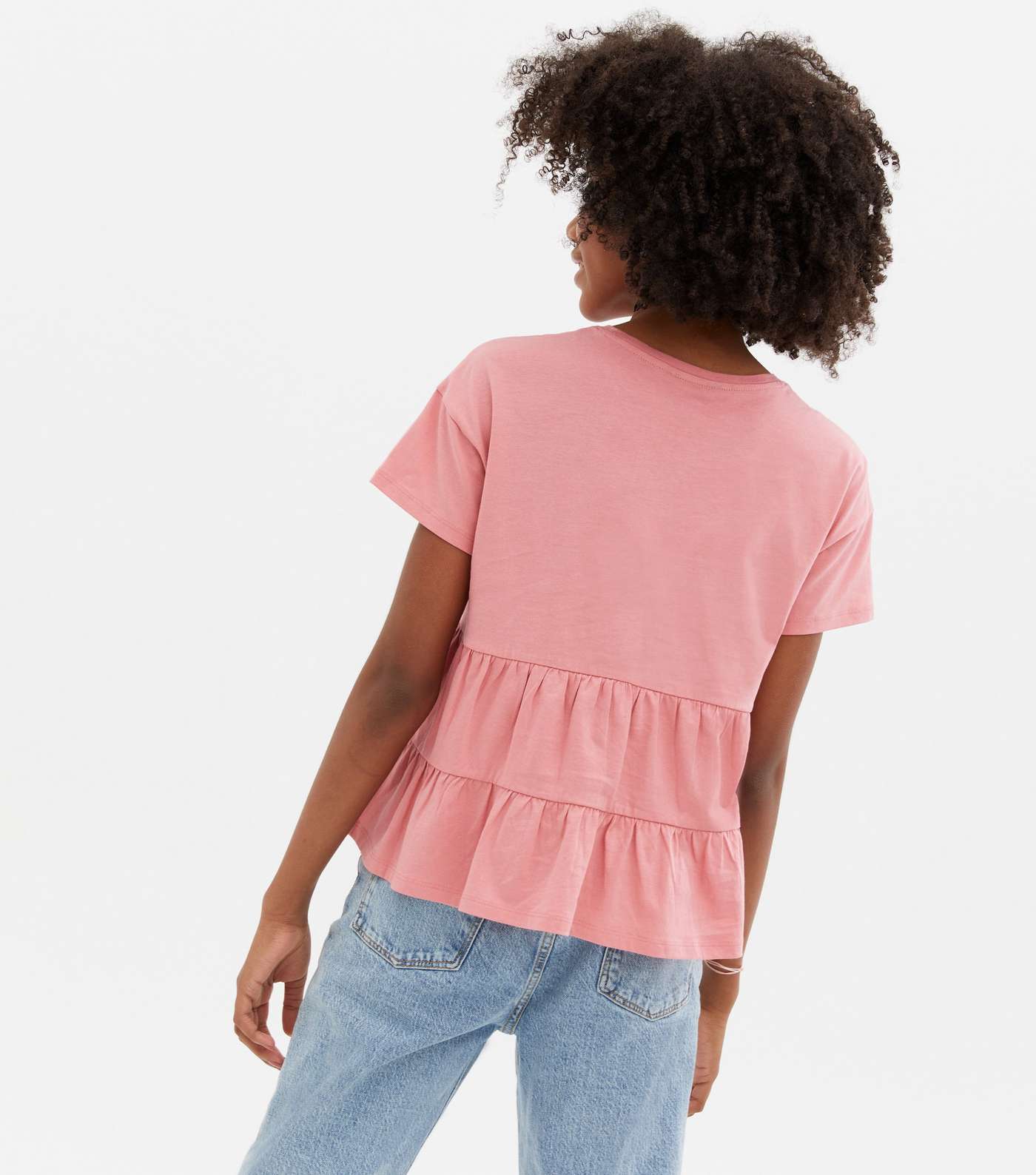 Girls Pale Pink Tiered Hem T-Shirt Image 4