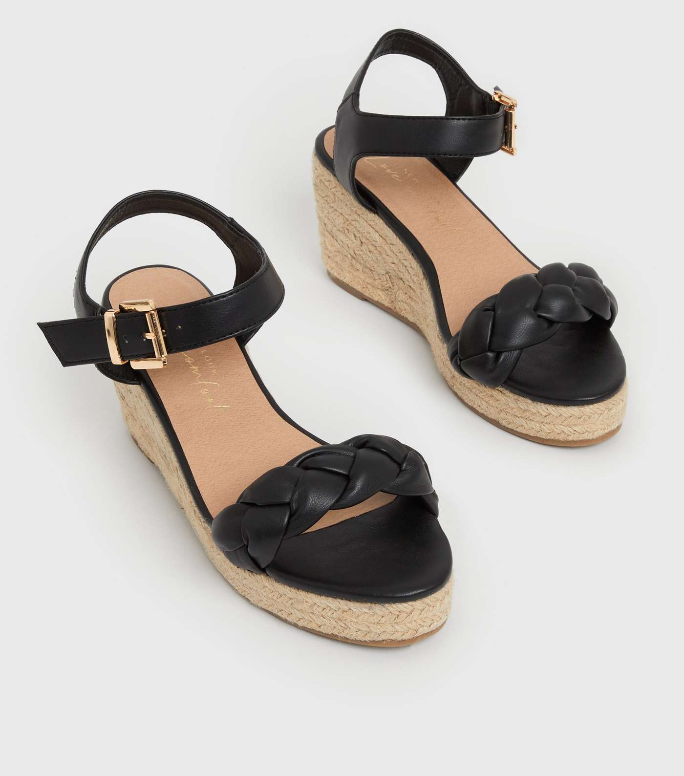 Black Plaited Espadrille Wedge Sandals Image 3