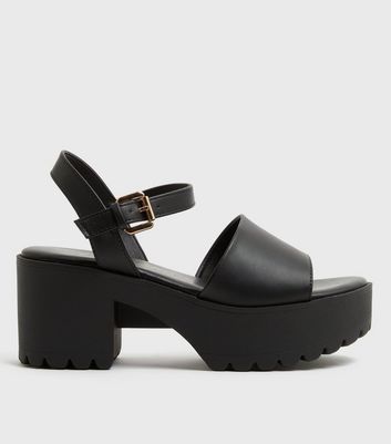 Black Block Heel Platform Sandals New Look Vegan