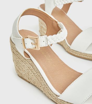 Damen Schuhe & Stiefel Wide Fit White 2 Part Espadrille Wedge Sandals