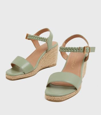 shop for Wide Fit Light Green 2 Part Espadrille Wedge Sandals New Look Vegan at Shopo