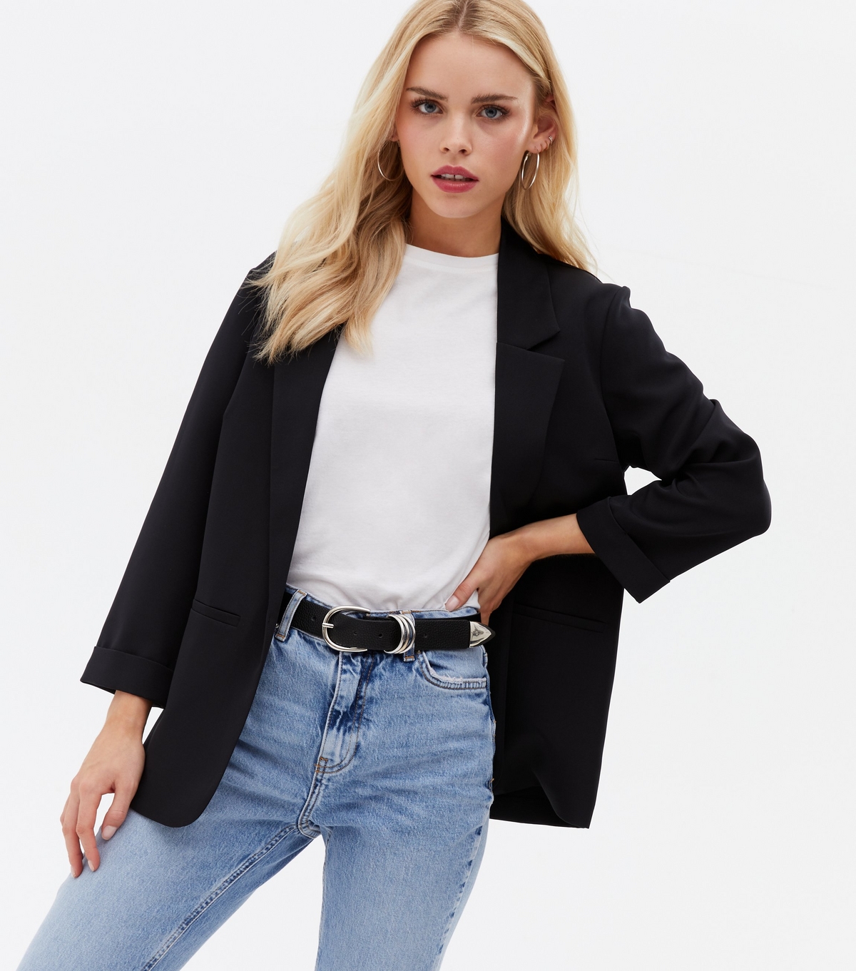 Women's Petite Black Revere Collar Oversized Blazer New Look