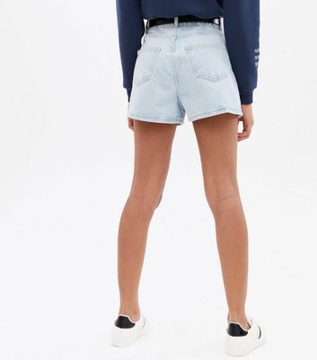 Girls Pale Blue Denim Belted Shorts 