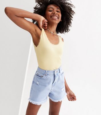 New Look Girls' Pale Blue Denim Ripped Frayed Hem Mom Shorts - 12 Years