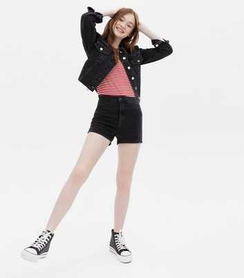 Girls Black Denim Tube Shorts