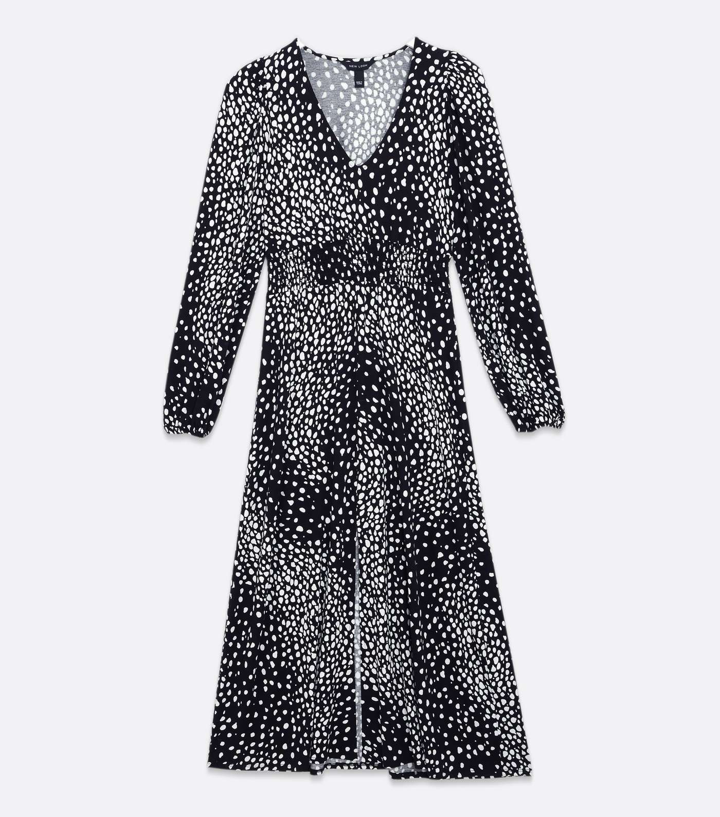 Black Animal Print Shirred V Neck Midi Dress Image 5