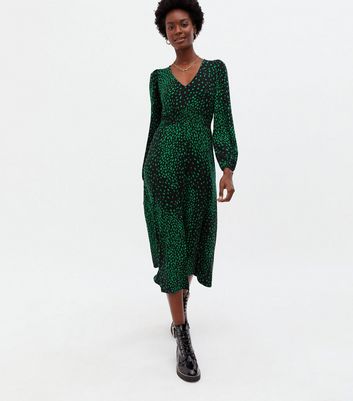 new look green animal print dress