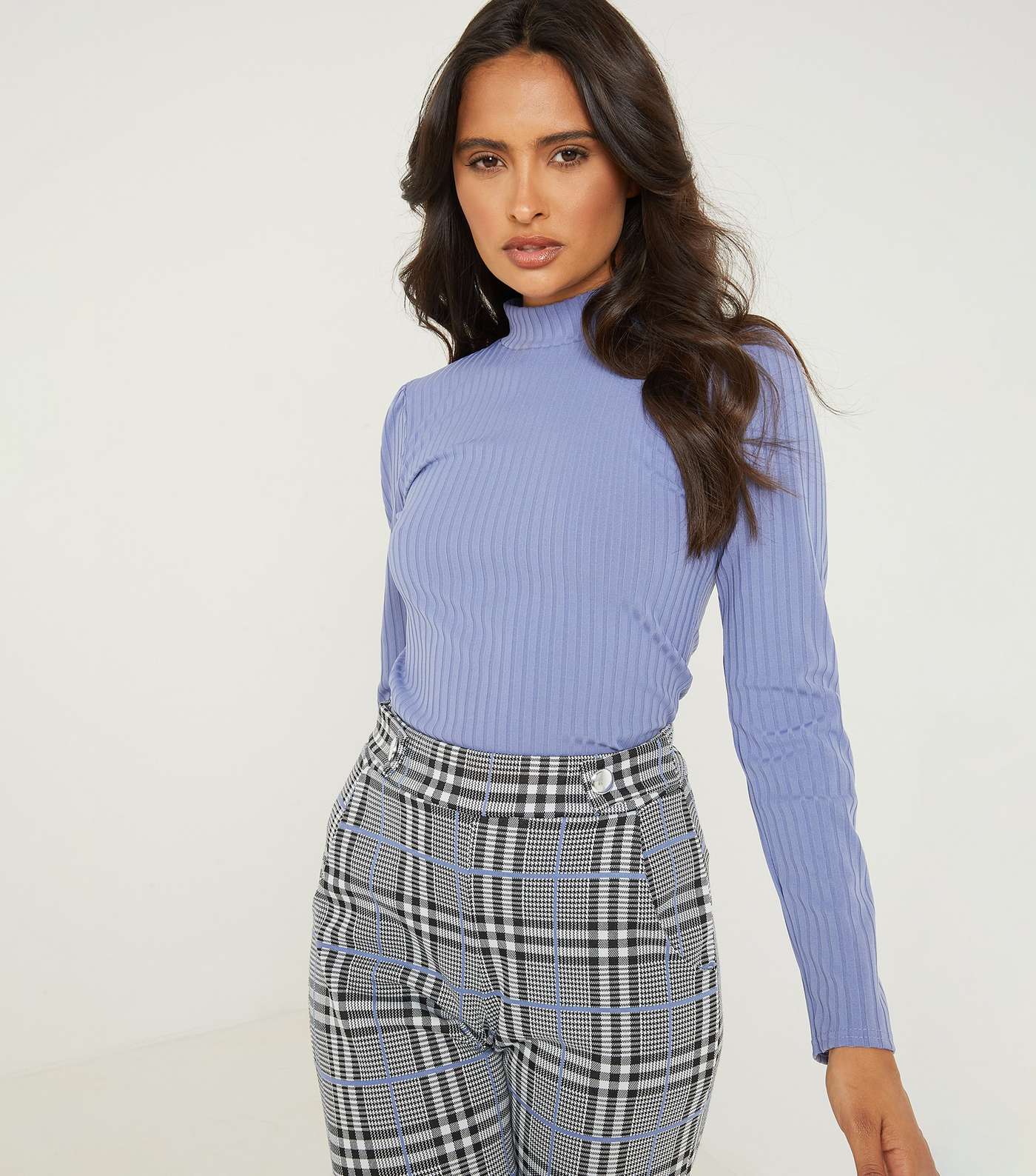 QUIZ Bright Blue Ribbed High Neck Top