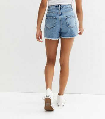 Girls Pale Blue Butterfly Denim Frayed 