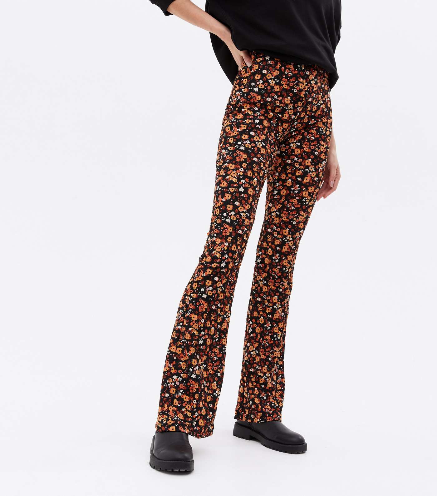 Tall Brown Ditsy Floral High Waist Flared Trousers Image 2