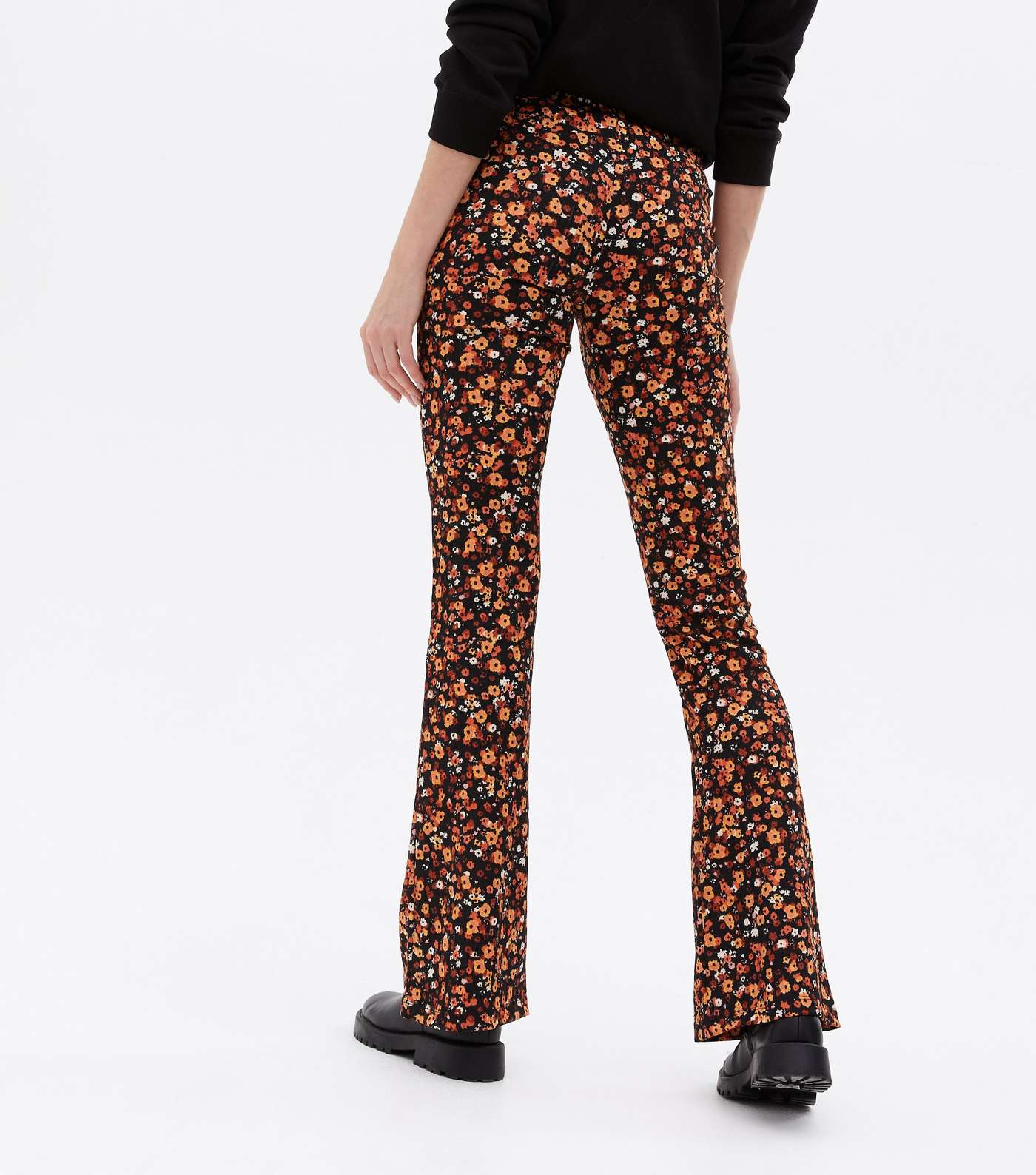 Tall Brown Ditsy Floral High Waist Flared Trousers Image 4