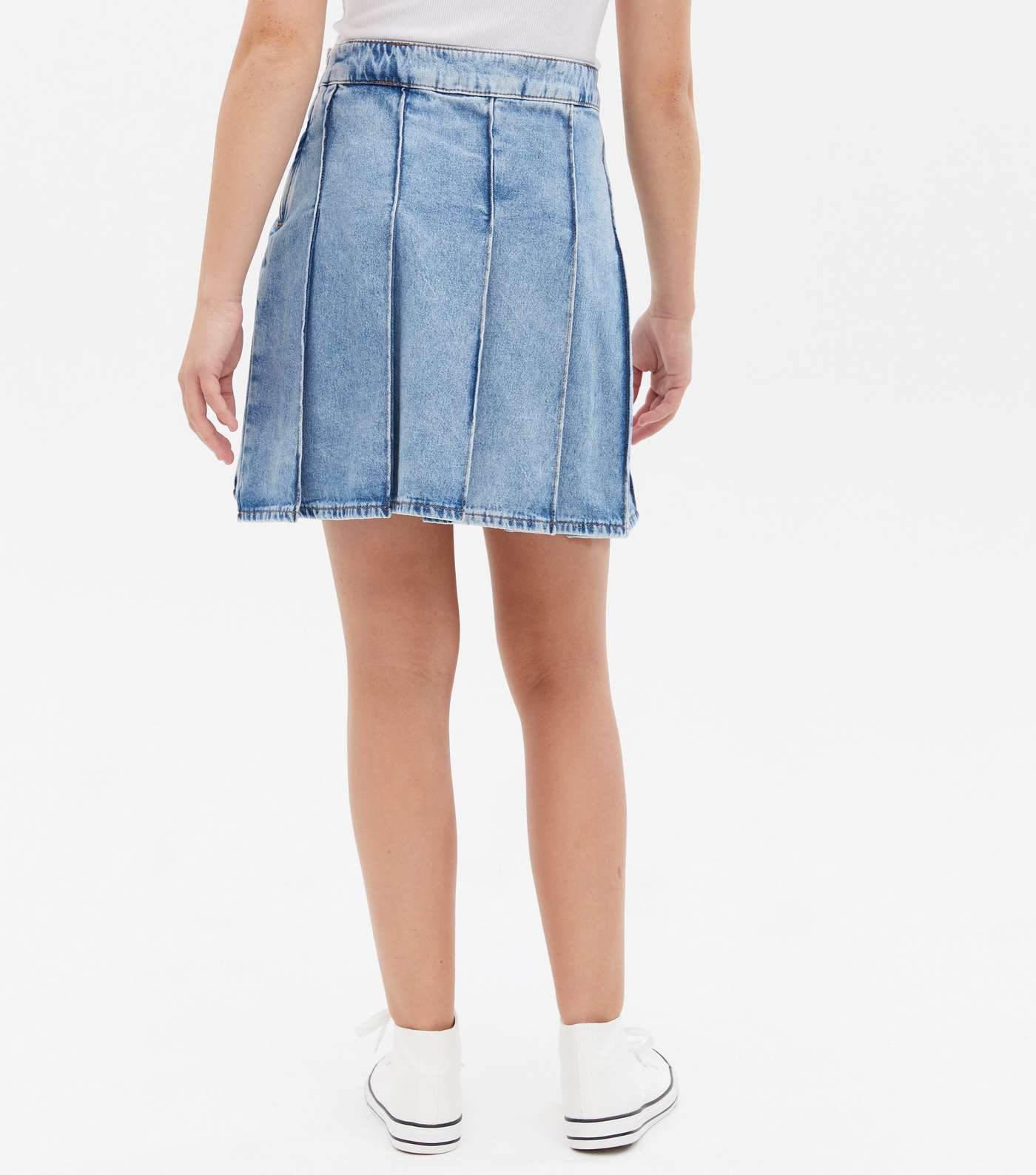 Girls Pale Blue Denim Pleated Tennis Skirt Image 4