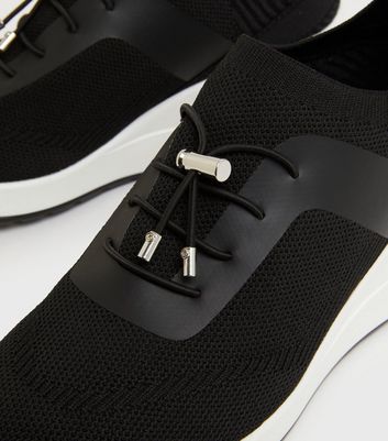shop for Black Knit Toggle Wedge Trainers New Look Vegan at Shopo