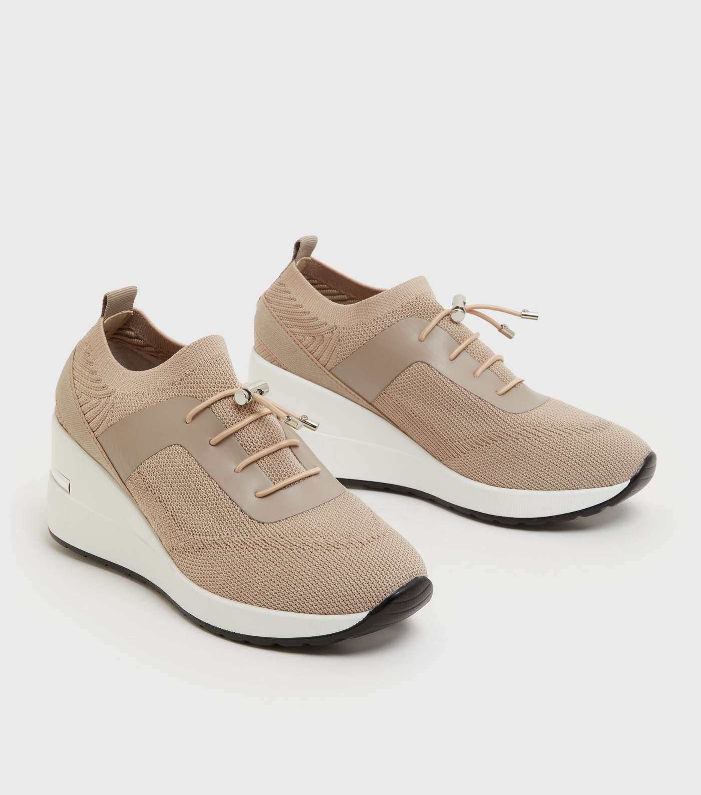 Light Brown Knit Toggle Wedge Trainers Image 3