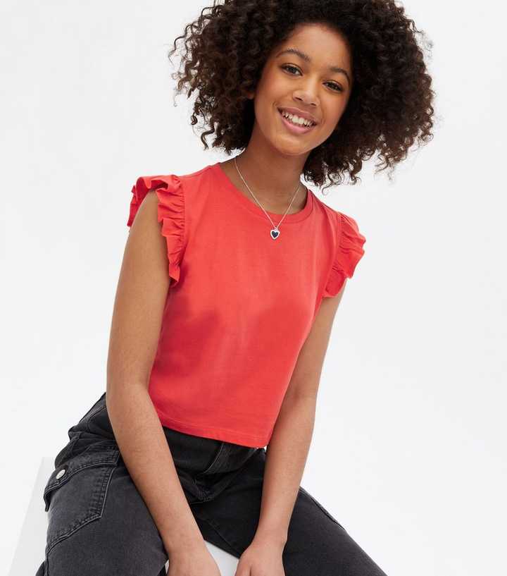 girls ruffle sleeve shirt