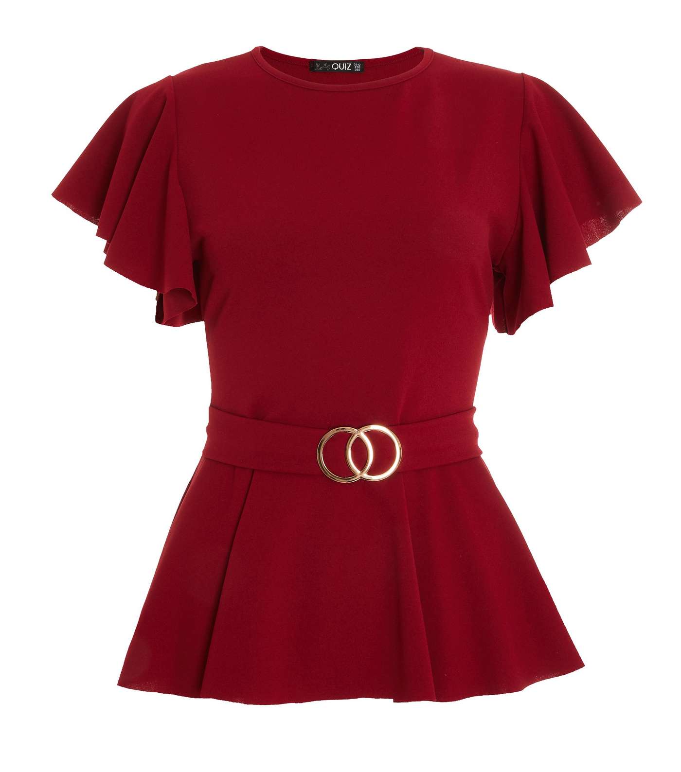 QUIZ Red Scuba Peplum Belted Blouse Image 4