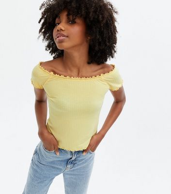 Girls Yellow Ribbed Bardot Top New Look