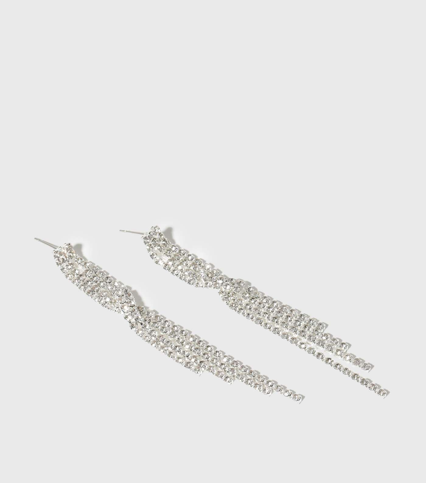 Silver Diamanté Twist Tassel Stud Earrings Image 2